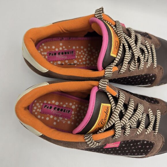 Fab Cookie Pastry Women’s Shoes 8.5 Brown Pink Suede Leather Sneakers Retro Y2K - Picture 8 of 11